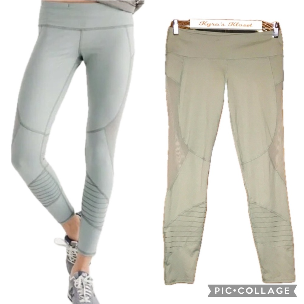 Abercrombie & Fitch Mint Green Moto Leggings With Mesh Inset & Ankle Length